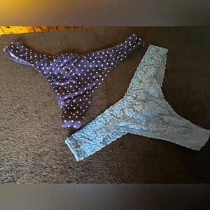 Vintage 2 blue Lace Satin Thong Panties l